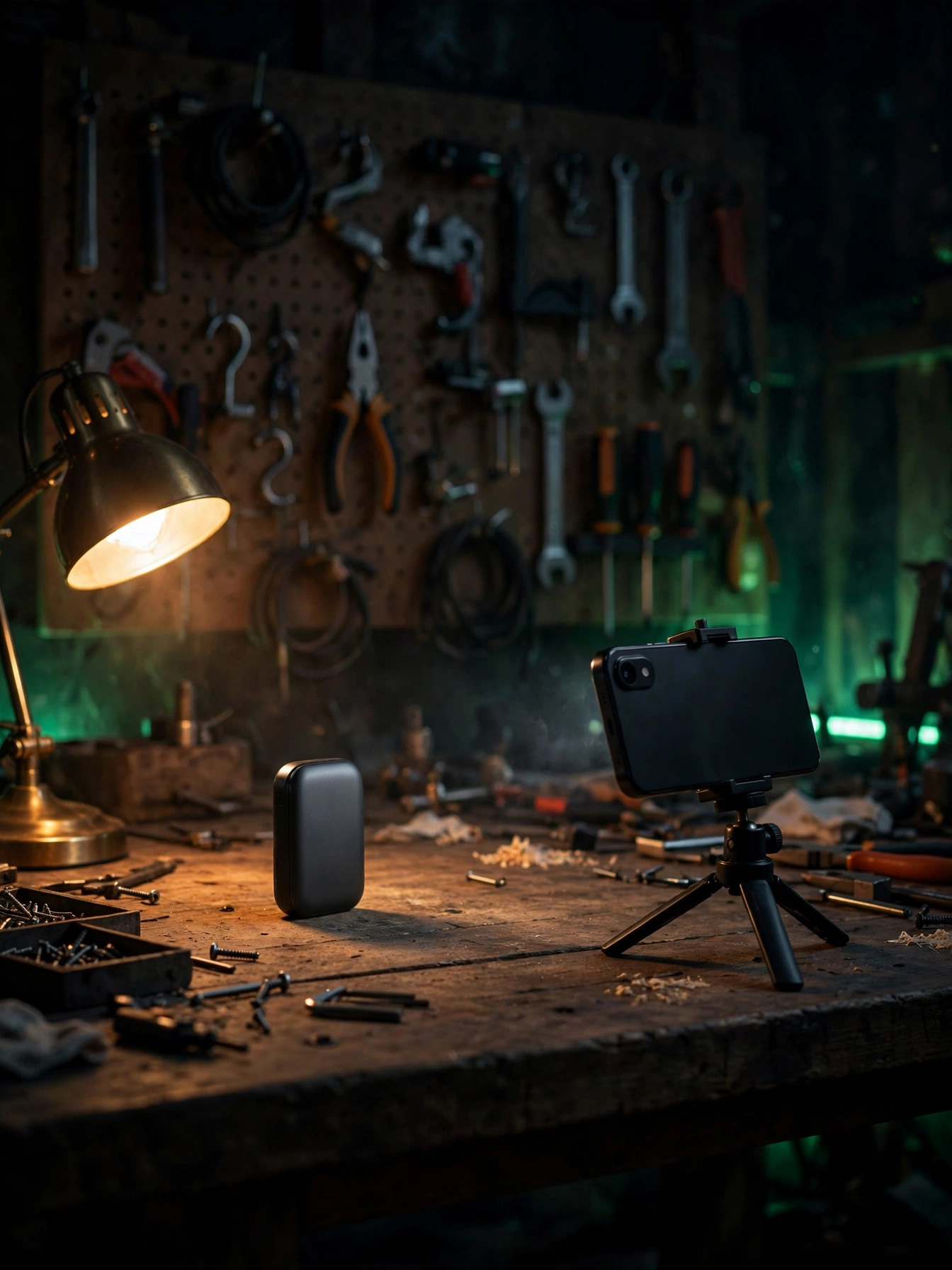 Videos Guide cover: a phone on a tripod filming a product at night